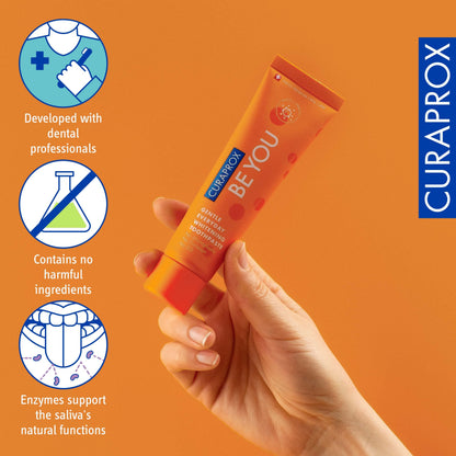 Curaprox Whitening Toothpaste – Fresh Breath & Gum Care | Enzymatic Formula, Peach & Apricot Flavor, 60ml | Vegan, SLS-Free, Fluoride 950ppm | Swiss Made