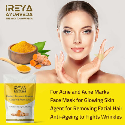 Ireya Ayurveda Kasturi Manjal Powder for Skin & Face Care (100g) – Kasturi Turmeric (Curcuma Aromatica)
