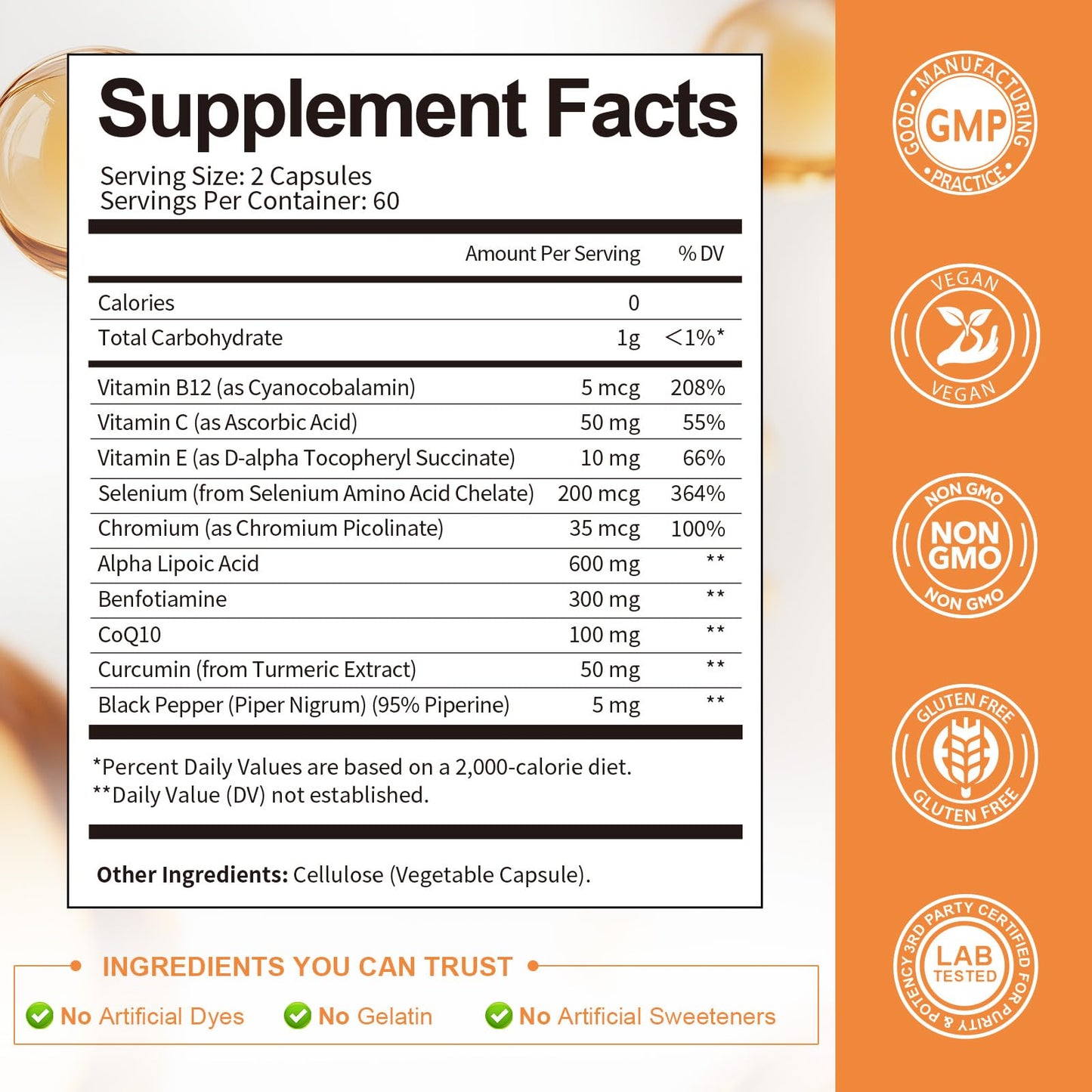Alpha Lipoic Acid 600mg with Benfotiamine 300mg – Nerve Health & Antioxidant Support (120 Veg Caps)