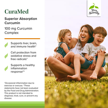 Terry Naturally CuraMed 100 mg Curcumin Complex – Enhanced Absorption Turmeric Supplement for Brain & Liver Health | Vegan | 60 Chewables