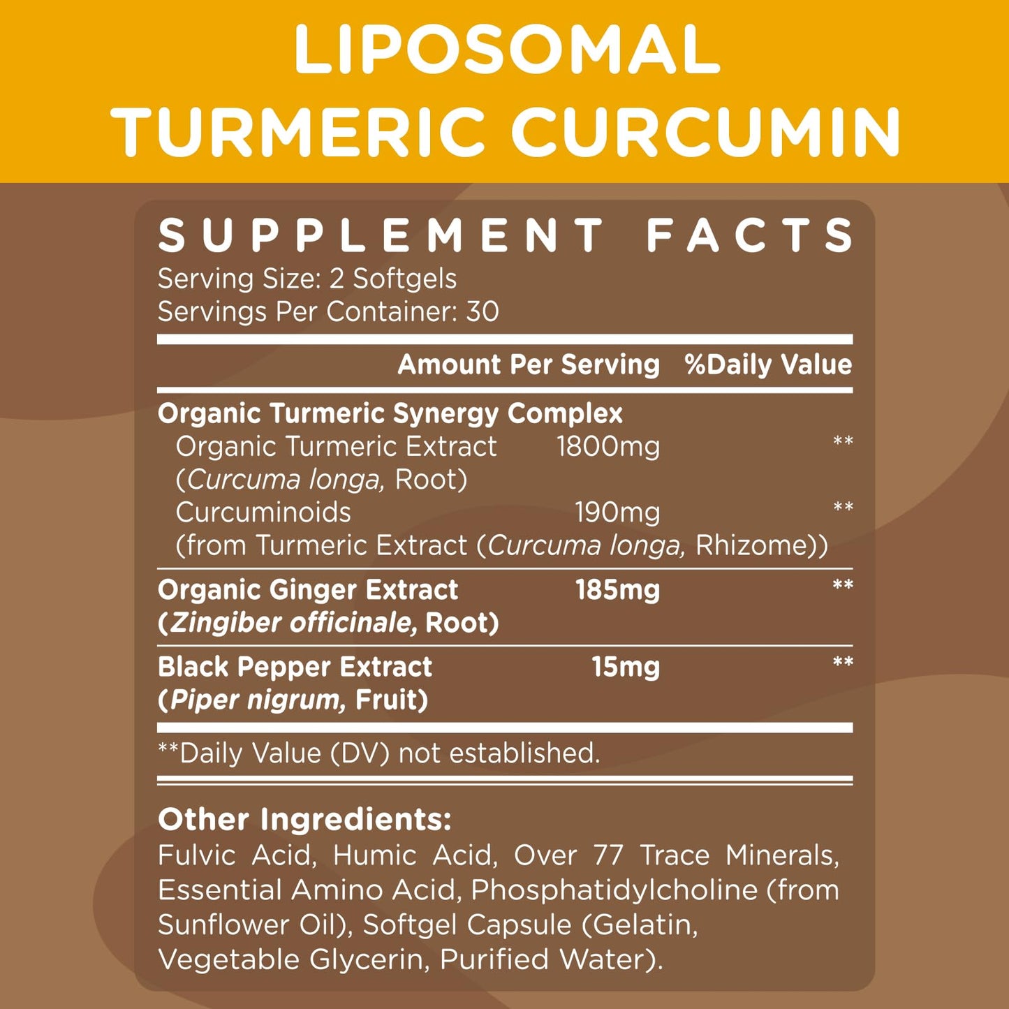 Liposomal Turmeric Curcumin Supplement 2200 mg with Black Pepper Extract 15 mg - 60 Softgels
