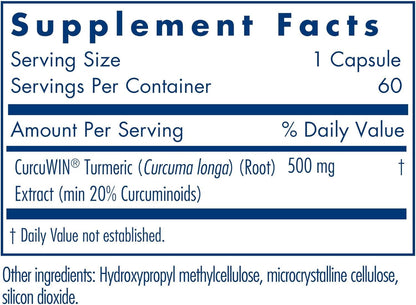 CurcuWIN 500 Turmeric Curcumin 500mg - Allergy Research Group | 60 Veg Capsules