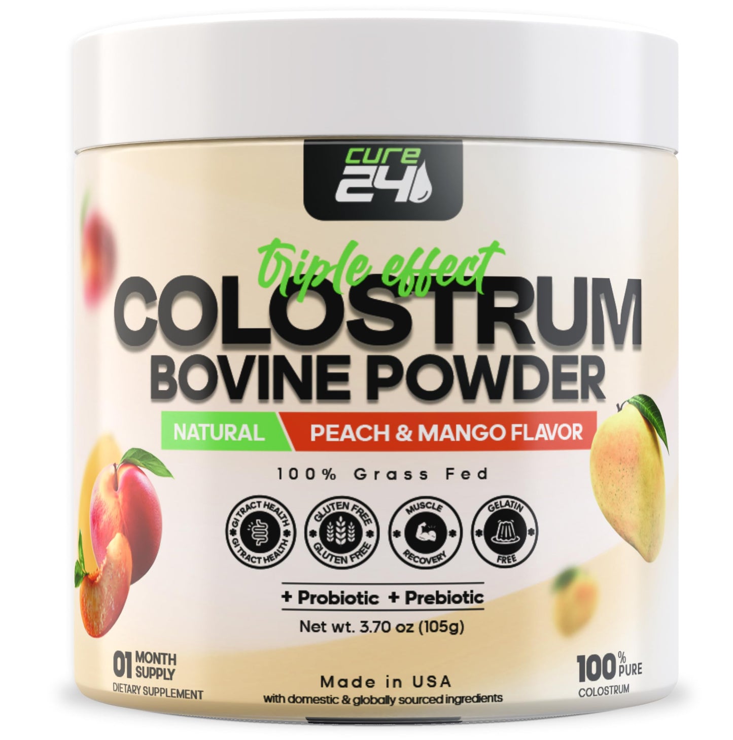 Cure24 Bovine X3 Colostrum Powder for Humans - 100% Pure, Grass-Fed, High IgG