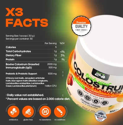 Cure24 Bovine X3 Colostrum Powder for Humans - 100% Pure, Grass-Fed, High IgG