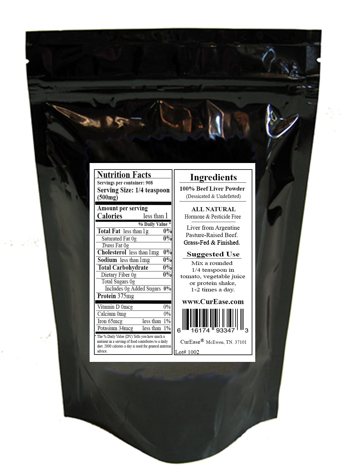 CurEase Argentine Grass-Fed Beef Liver Powder - Undefatted Desiccated 1 lb