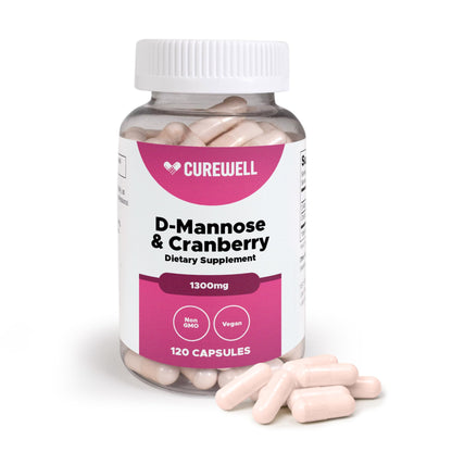 CUREWELL D-Mannose & Cranberry 1300mg | 120 Capsules | Vegan & Non-GMO UTI Support