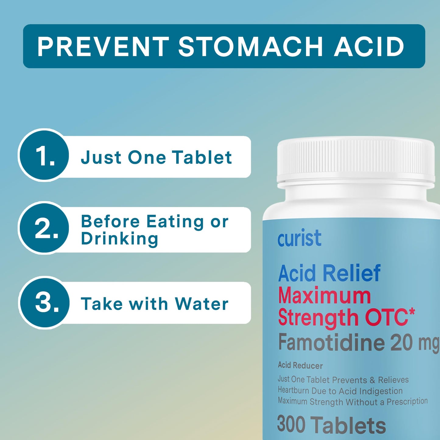 Curist Famotidine 20mg Bulk Pack – 300 Tablets | OTC Heartburn Relief
