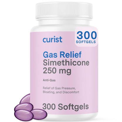 Curist Gas Relief Simethicone 250 mg Softgels 300 Count – Quick Gas & Bloating Relief for Adults