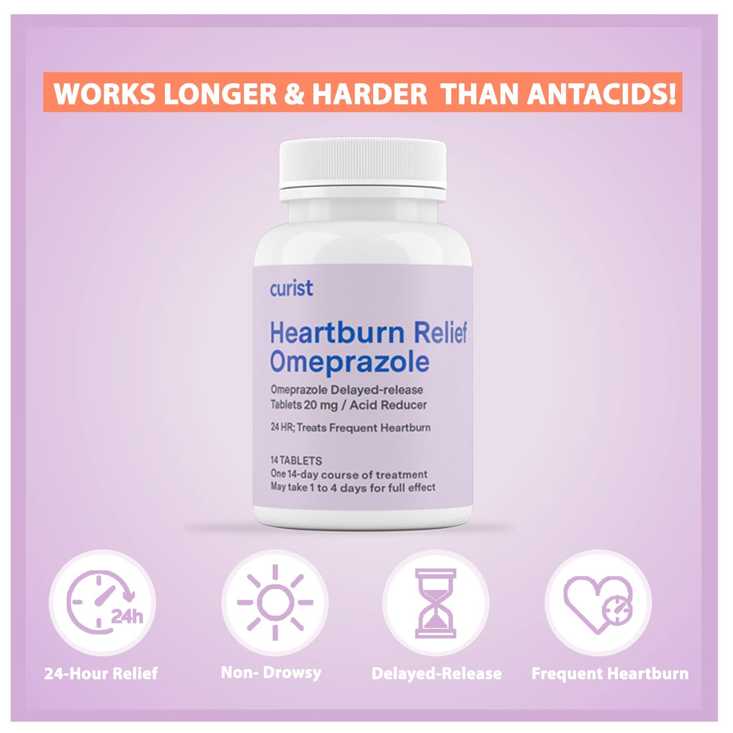Curist Omeprazole 20mg Tablets – 42 Count Delayed-Release Heartburn Relief