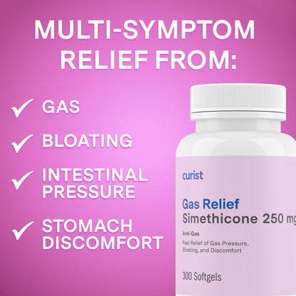 Curist Gas Relief Simethicone 250 mg Softgels 300 Count – Quick Gas & Bloating Relief for Adults