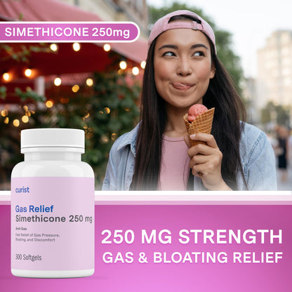 Curist Gas Relief Simethicone 250 mg Softgels 300 Count – Quick Gas & Bloating Relief for Adults