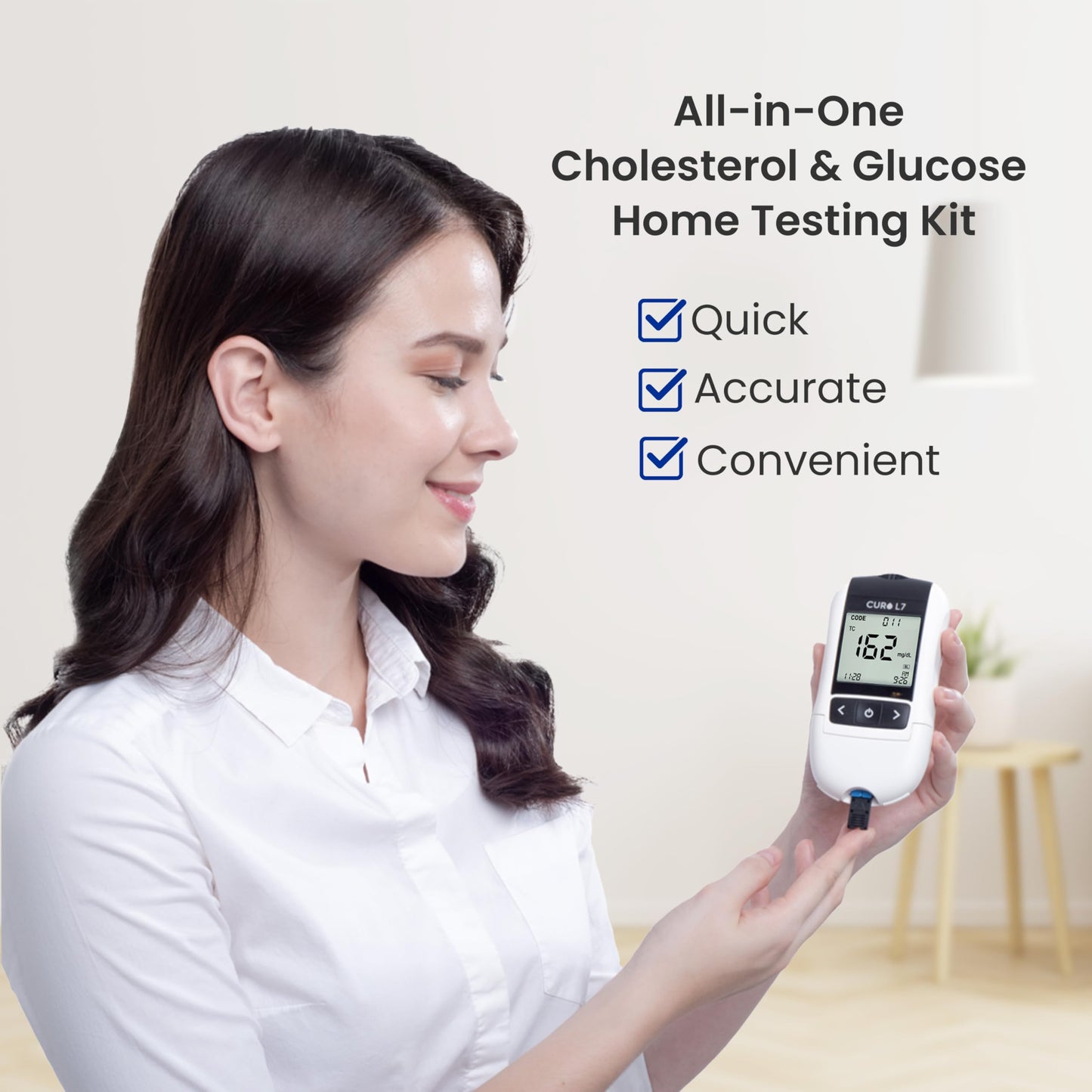 CURO L7 Portable Cholesterol & Glucose Testing Kit – 6-in-1 Lipid Panel