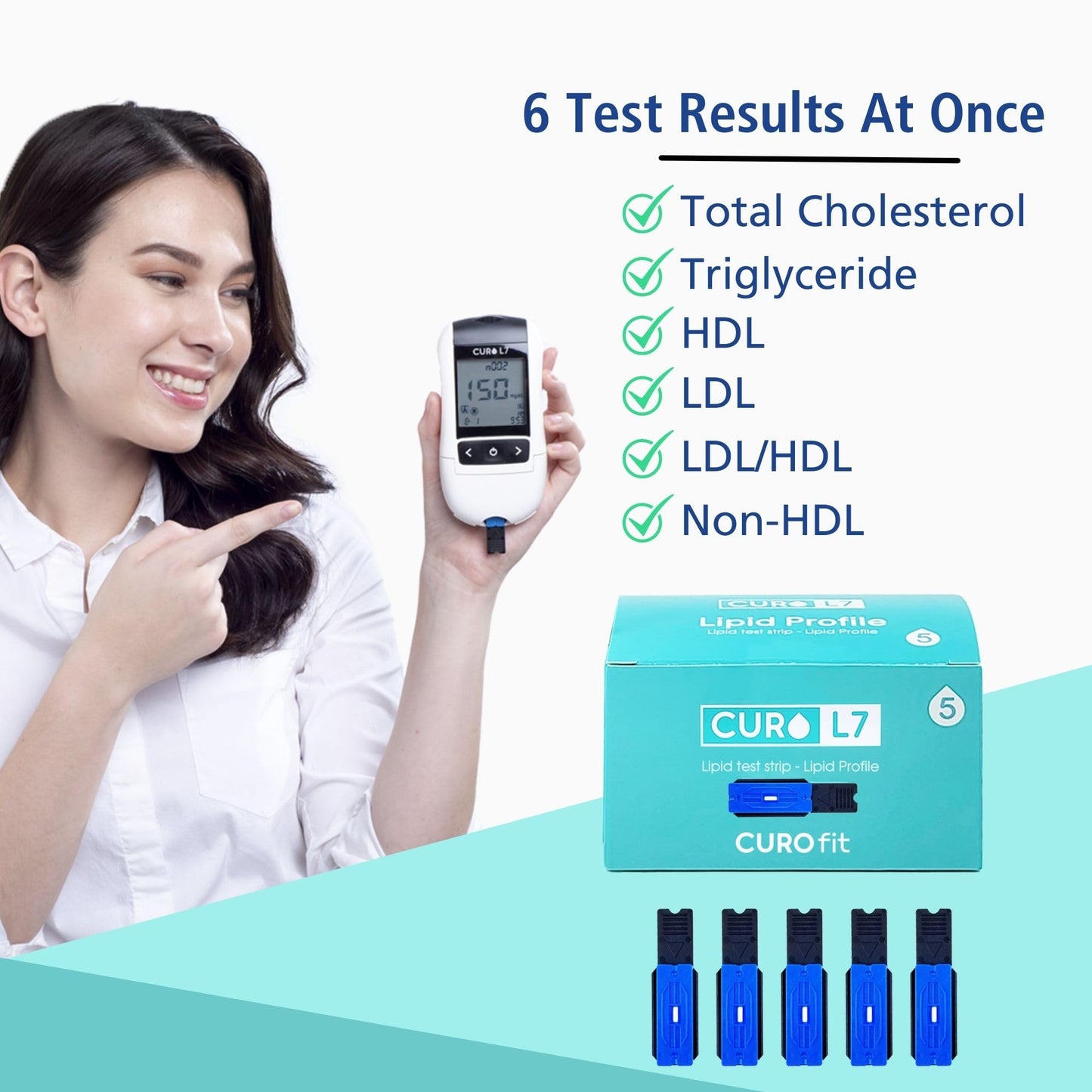 CURO-L7 Professional Grade Blood Cholesterol Testing Kit – All-in-One Home Testing Device