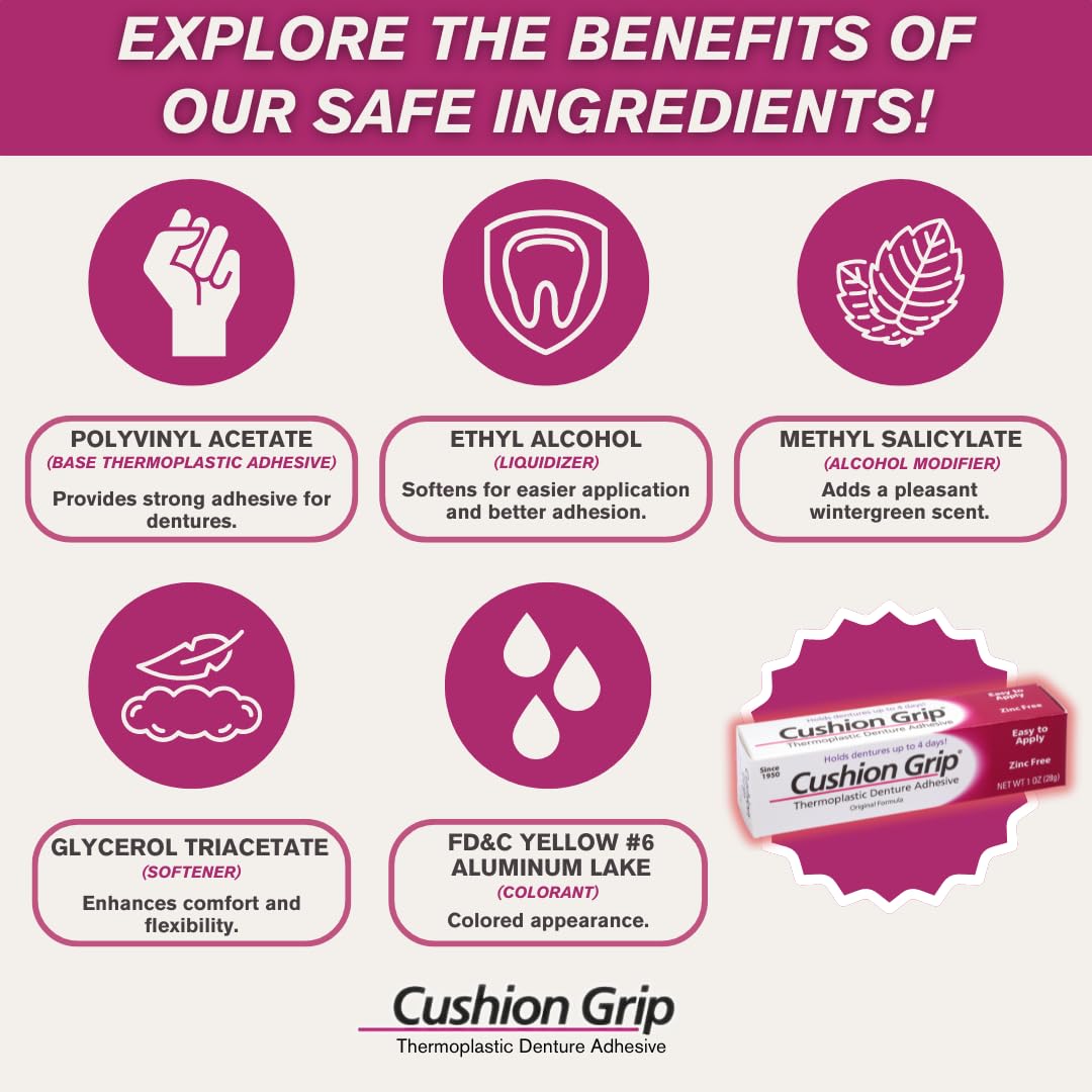 Cushion Grip Thermoplastic Denture Adhesive – 1oz, 12 Pack, Extra Strong Hold