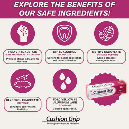 Cushion Grip Thermoplastic Denture Adhesive – 1oz, 12 Pack, Extra Strong Hold