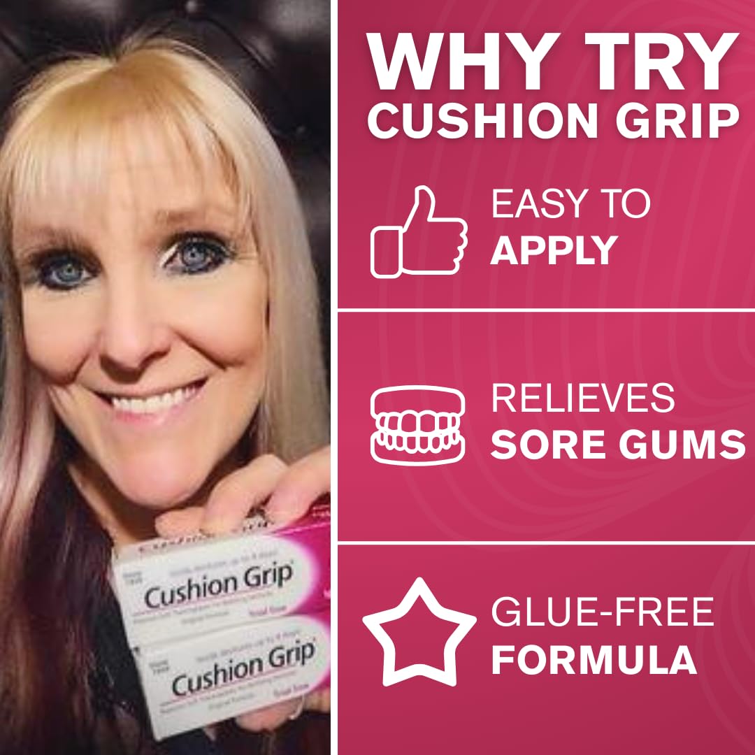 Cushion Grip Denture Adhesive 0.35 oz Travel Size (5-Pack) – Up to 4 Days, Zinc-Free, Waterproof