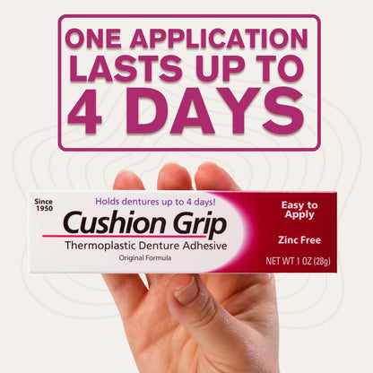 Cushion Grip Thermoplastic Denture Adhesive – 1oz, 12 Pack, Extra Strong Hold