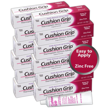 Cushion Grip Thermoplastic Denture Adhesive – 1oz, 12 Pack, Extra Strong Hold