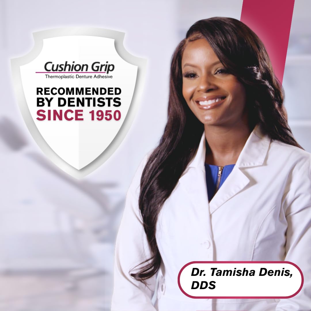 Cushion Grip Thermoplastic Denture Adhesive 1oz (5 Pack) - Extra Strong Hold Up to 4 Days