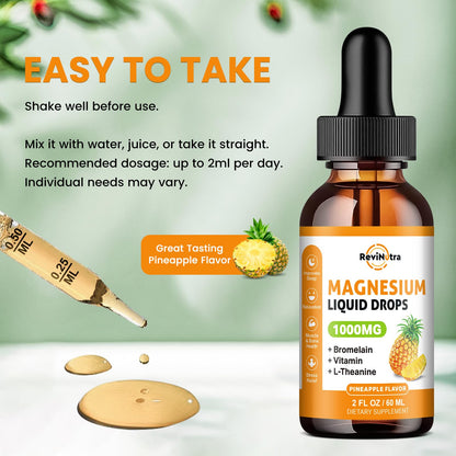 Magnesium Glycinate Liquid Drops 1000mg | Sleep, Calm & Digestion | Pineapple Flavor