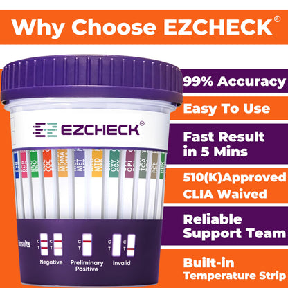 5 Test Cups 14-Panel EZCHECK Urine Test Cup – At-Home Drug Test, 14 Substances, 5-Min Results