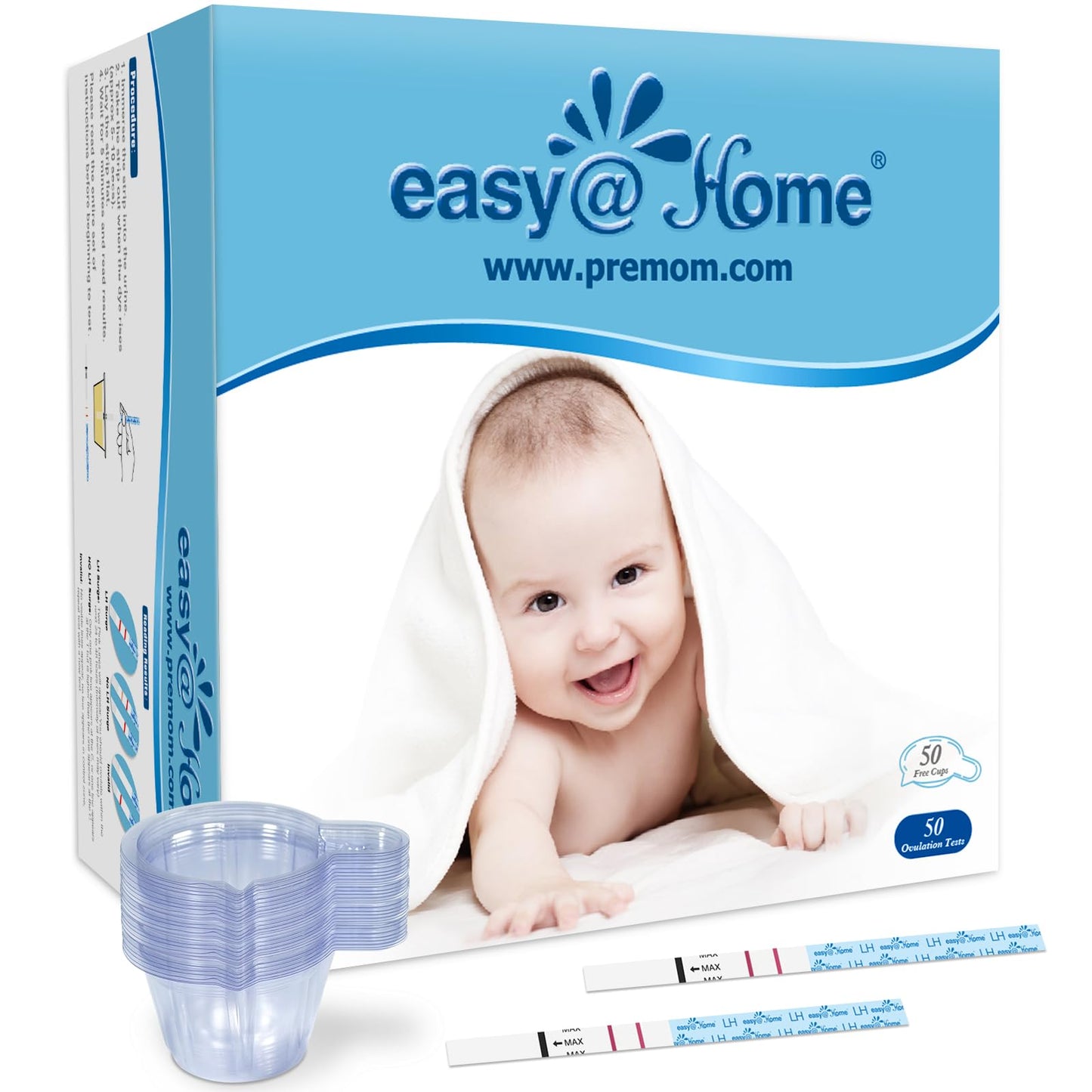 Easy@Home Ovulation Test Predictor Kit - 50 LH Strips + Urine Cups | Accurate Fertility