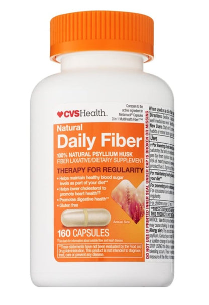 CVS Health Natural Daily Fiber Capsules (160 Capsules) – Psyllium Fiber Supplement