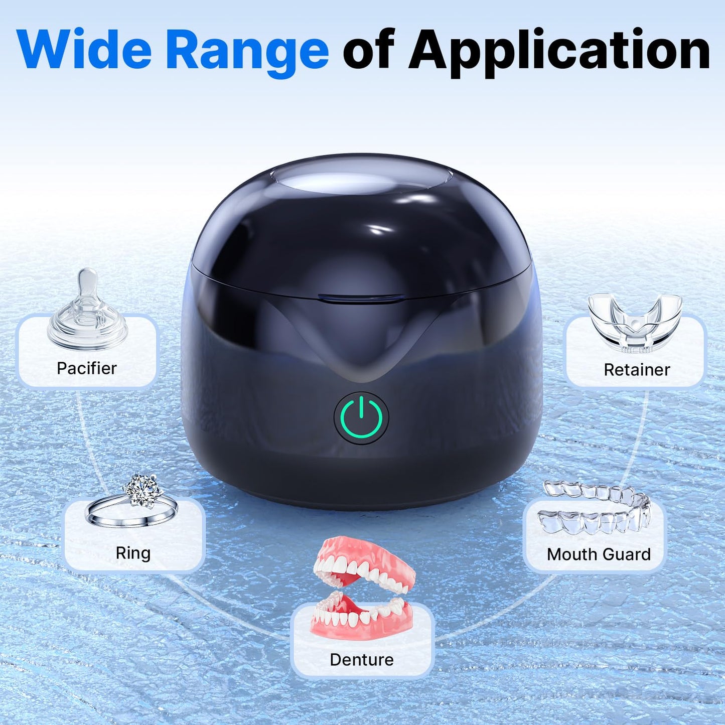 CXRUY Ultrasonic Retainer Cleaner – UV Dental Cleaning Pod for Dentures, Aligners, Braces, Jewelry (Black)