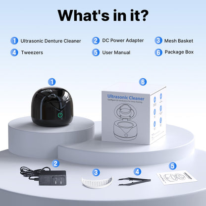CXRUY Ultrasonic Retainer Cleaner – UV Dental Cleaning Pod for Dentures, Aligners, Braces, Jewelry (Black)