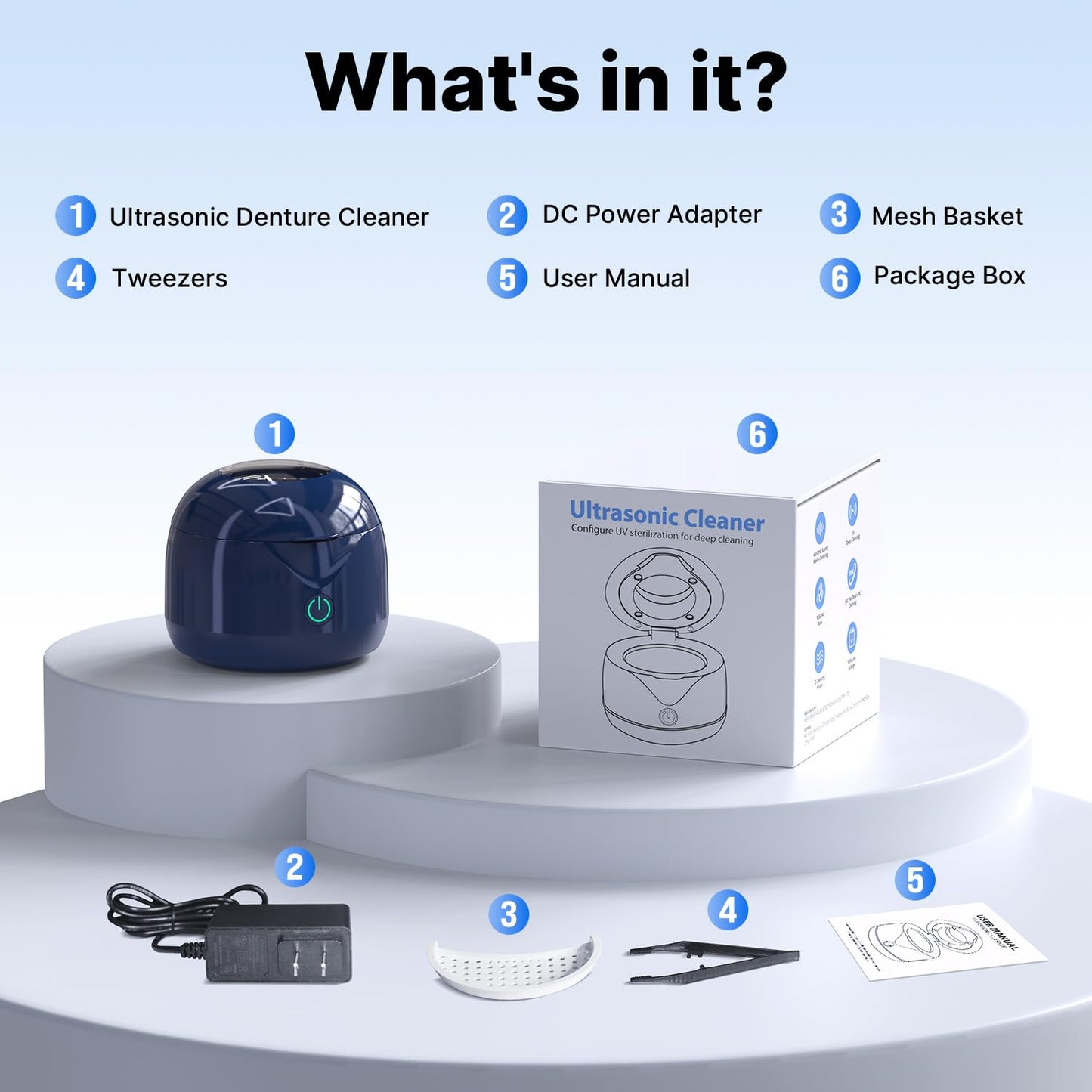 CXRUY Ultrasonic Retainer Cleaner - UV Dental Cleaning Pod (Navy Blue)