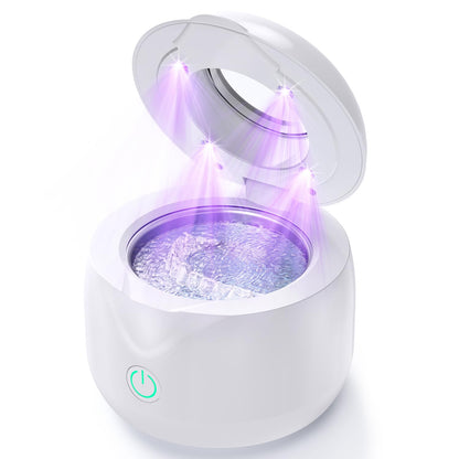 CXRUY Ultrasonic Retainer Cleaner – UV Dental Cleaning Pod for Dentures, Aligners, Braces & Jewelry (White)