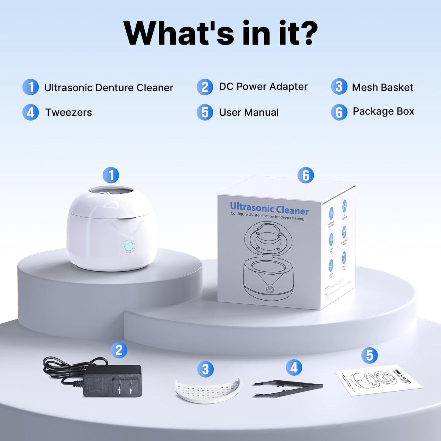 CXRUY Ultrasonic Retainer Cleaner – UV Dental Cleaning Pod for Dentures, Aligners, Braces & Jewelry (White)