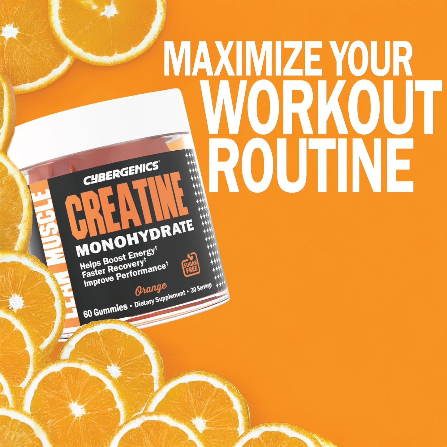 Cybergenics Creatine Monohydrate Gummies – 500mg per Serving, Gluten Free, Orange