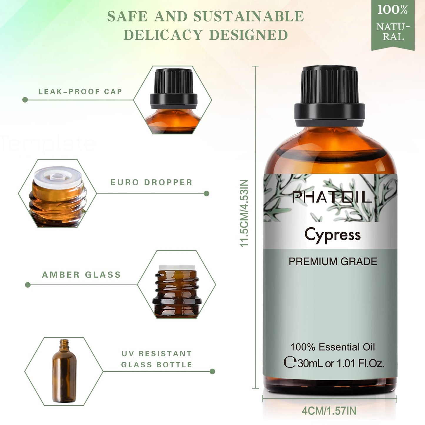 Cypress Essential Oil 30ml | PHATOIL Pure Essential Oil Singles for Aromatherapy Diffusers