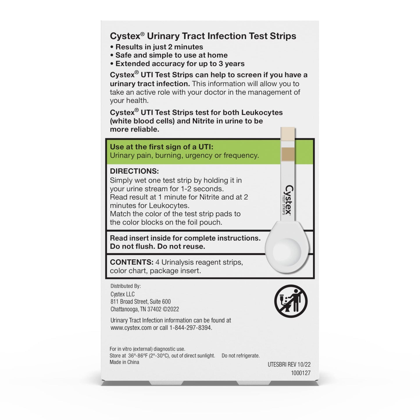 Cystex UTI Test Strips for Women & Men – At-Home, 2-Minute Results (4-Count)