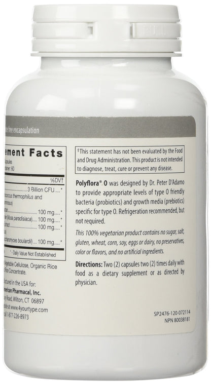 D'Adamo Personalized Nutrition Polyflora O - 120 Count | Blood Type Diet Support