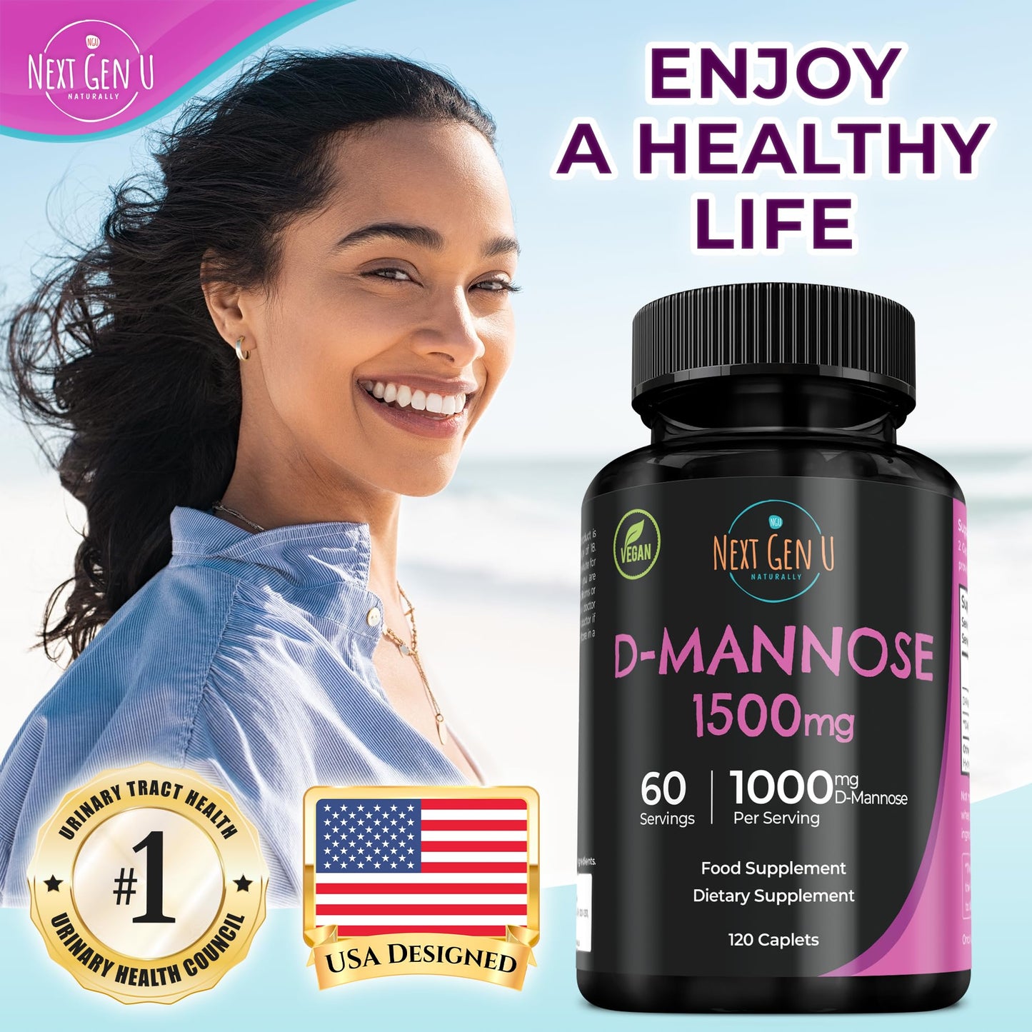 D Mannose 1500 mg – 120 Vegan Caplets | Urinary Health | NextGenU