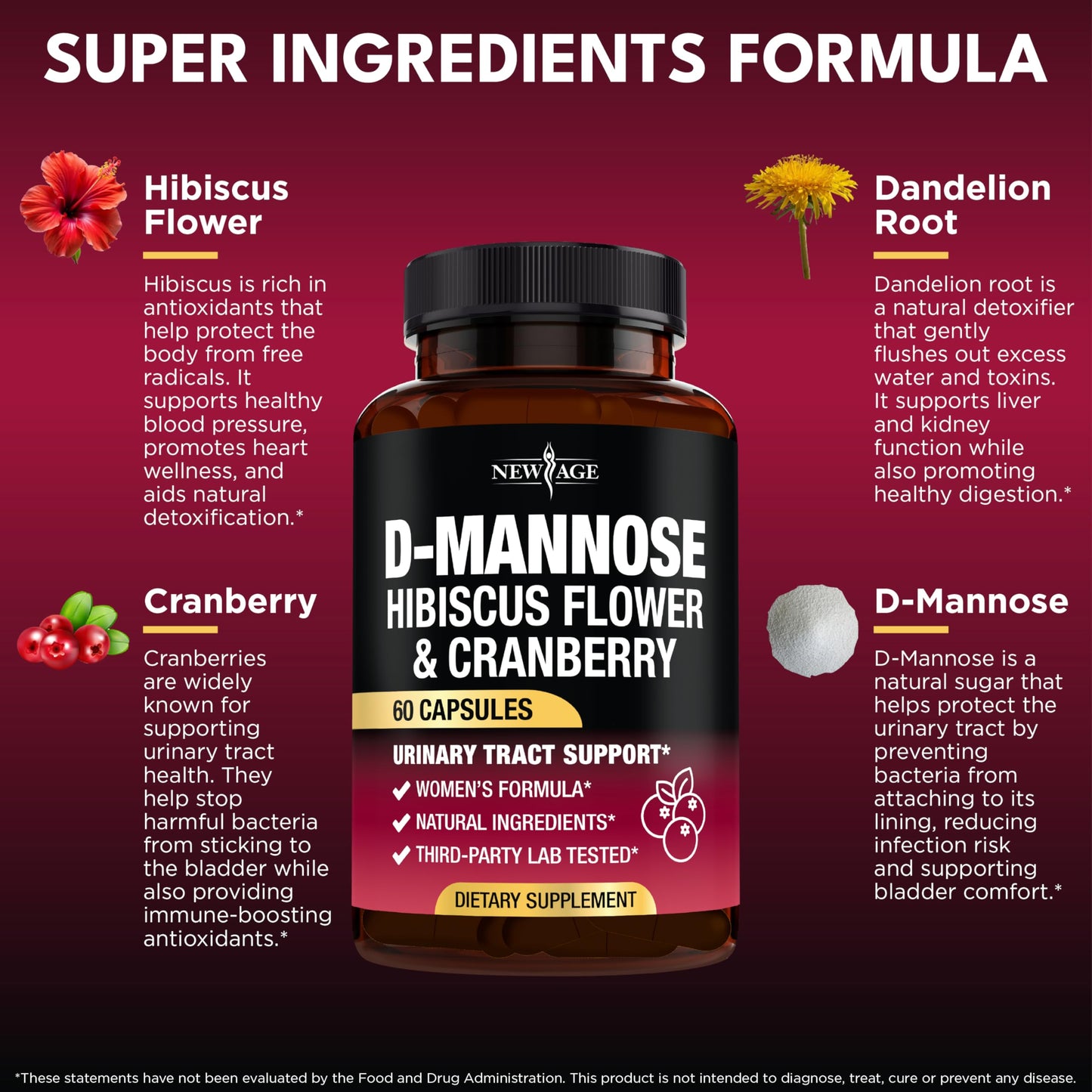 D-Mannose with Cranberry & Hibiscus - High Strength Urinary Tract Health (120 Capsules)