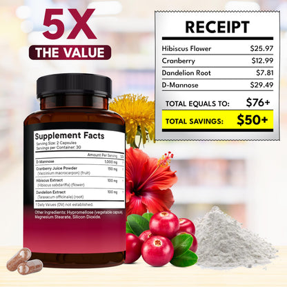 D-Mannose with Cranberry & Hibiscus - High Strength Urinary Tract Health (120 Capsules)