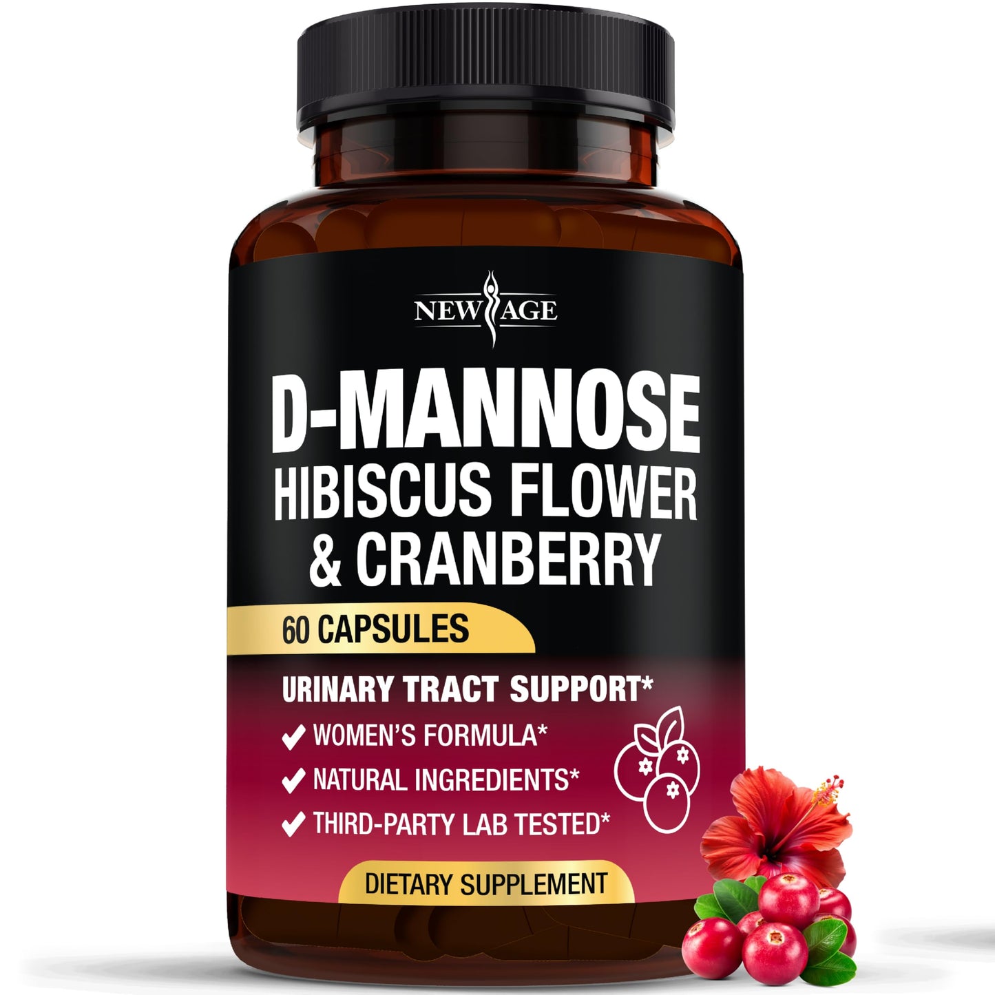 D-Mannose with Cranberry & Hibiscus - High-Strength Urinary Tract Health Supplement for Women | 60 Capsules | Made in USA | Vegan