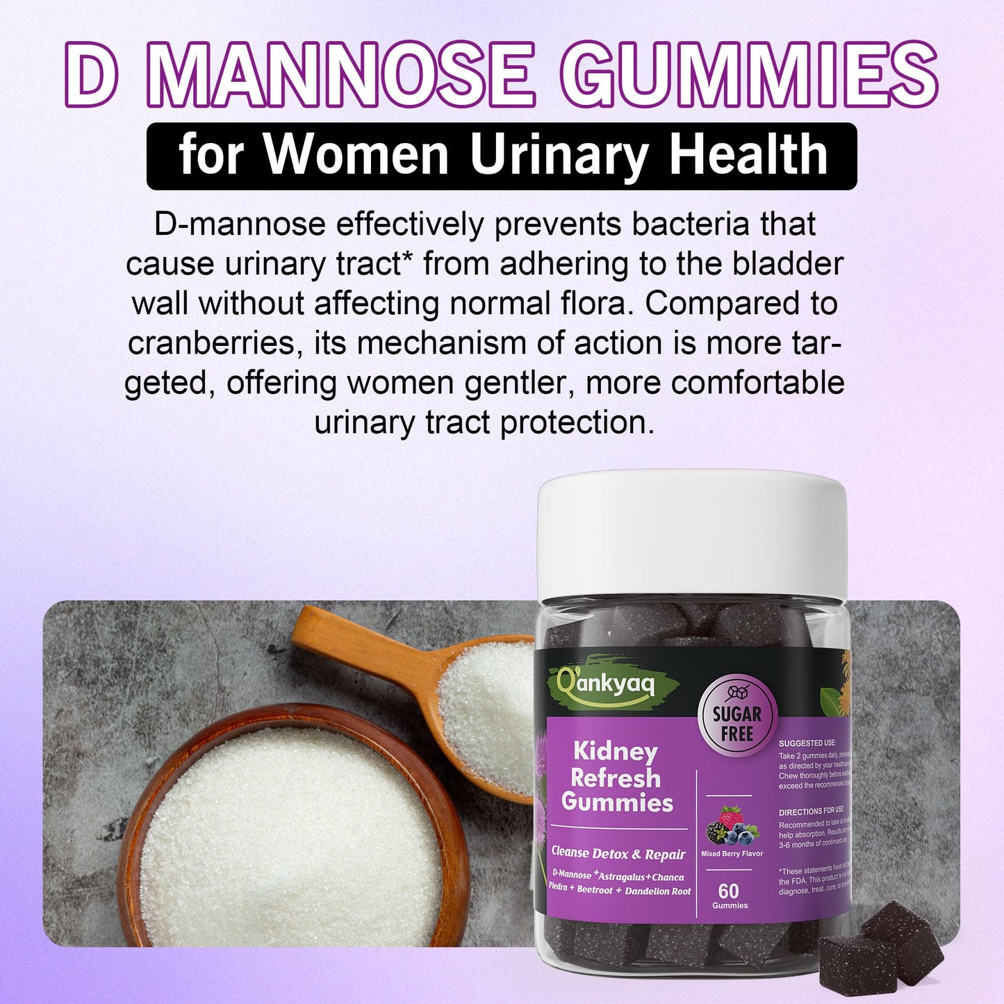 D-Mannose Gummies for Women – Kidney Cleanse & Urinary Health (60 ct)