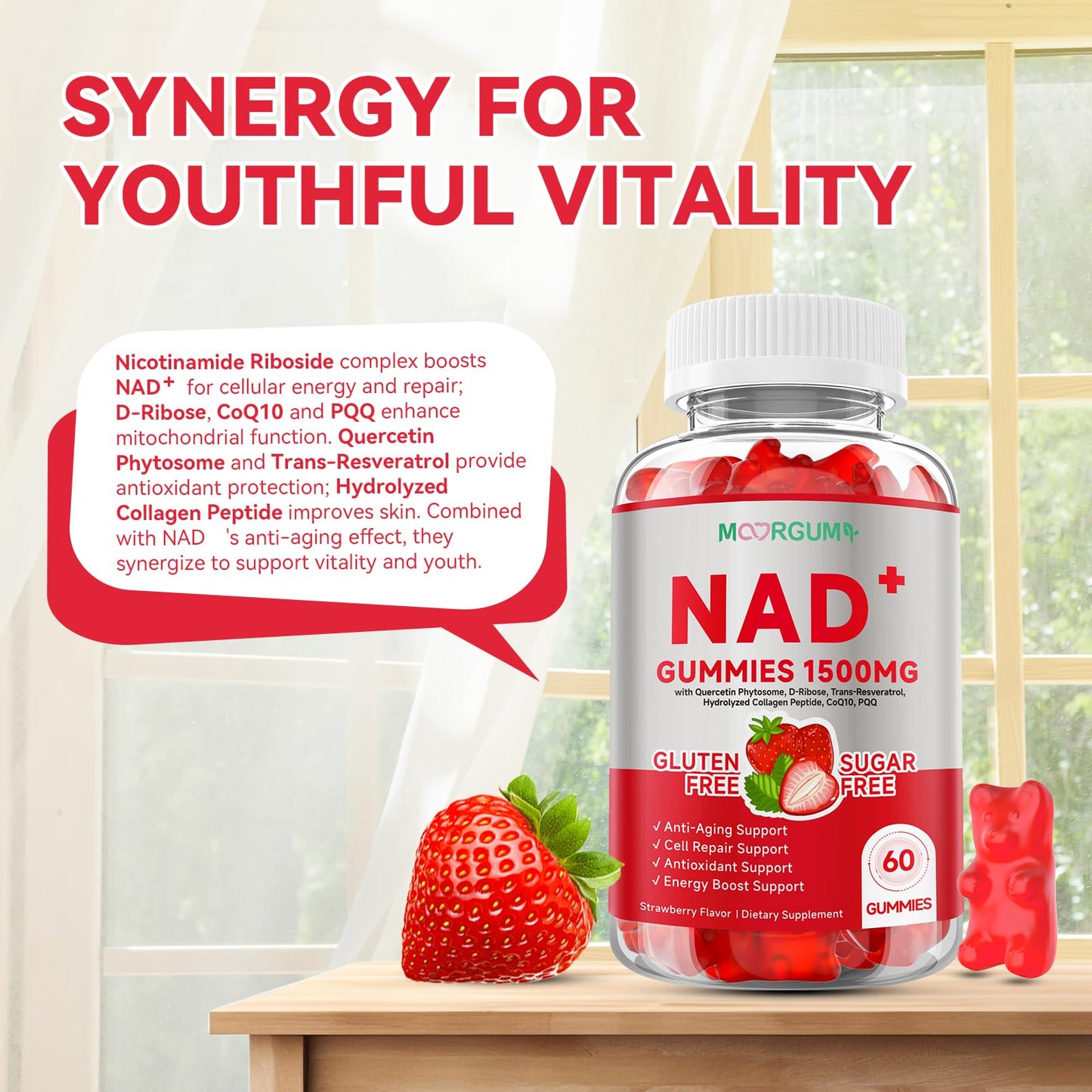 NR Collagen CoQ10 NAD+ Gummies - 1500mg per Serving, Energy & Anti-Aging | 120 Count