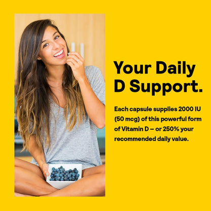 Nature's Life Vitamin D2 2000 IU – Immune Support & Bone Health (60-Day Guarantee, 90 Veg Caps)