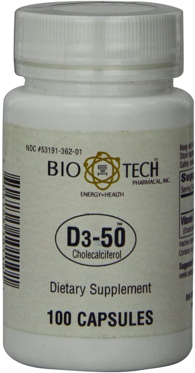 Bio-Tech Pharmacal D3-50 50,000 IU – 100 Caps | Vitamin D3 for Bone, Heart & Immune Health