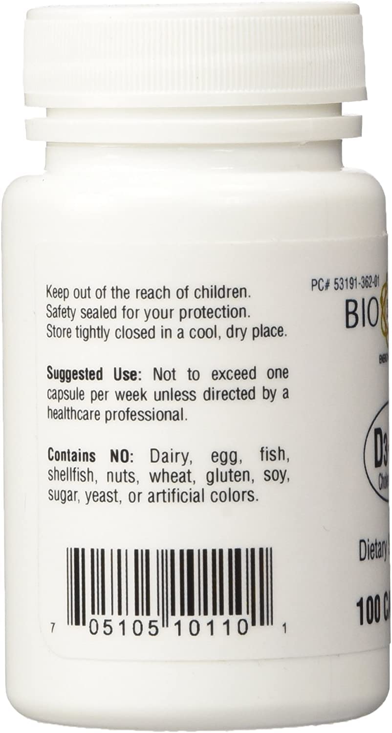 D3-50 50,000 IU Vitamin D3 - 100 Capsules Pack of 2 | Bio-Tech Pharmacal