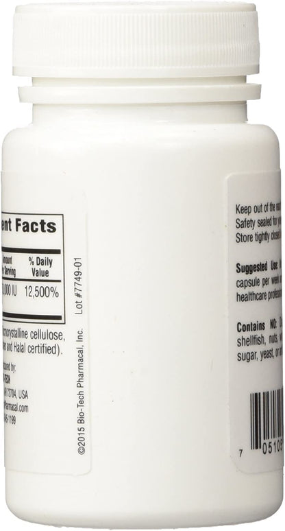 D3-50 50,000 IU Vitamin D3 - 100 Capsules Pack of 2 | Bio-Tech Pharmacal