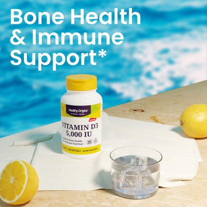 Healthy Origins Vitamin D3 5,000 IU Softgels (Lanolin) – Gluten-Free, Easy Absorption – Bone & Immune Support – 540 Softgels
