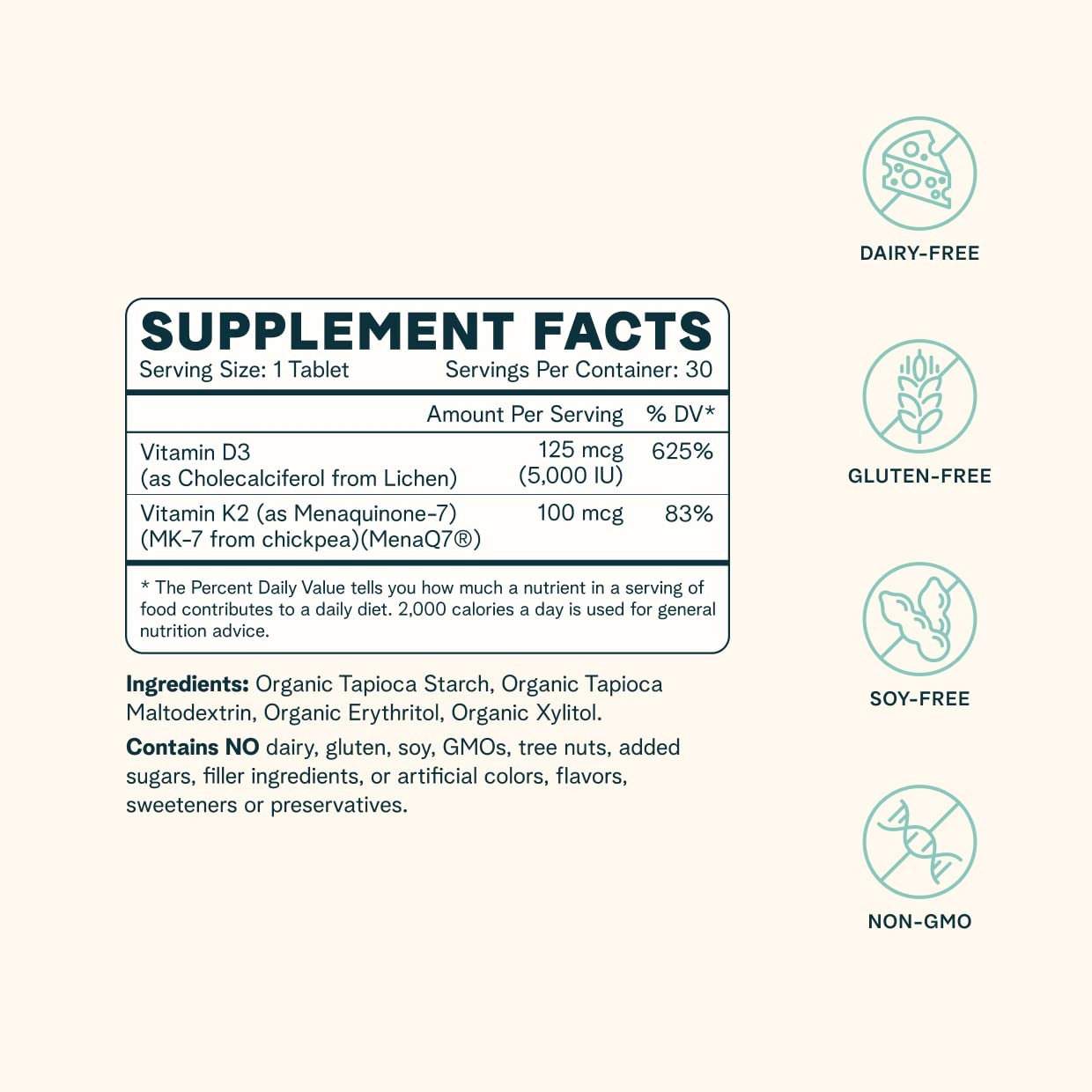 Ora Organic Vitamin D3 5000IU + K2 – Vegan D3 from Lichen, K2 from Chickpeas | 30 Chewable Tablets