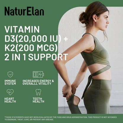 Vitamin D3 K2 20,000 IU MK-7 - 180 Vegan Capsules