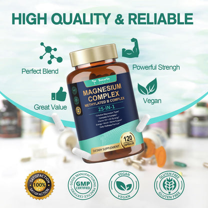 25-in-1 Magnesium Complex with Methylated B-Complex – 120 Vegan Caps | Totaria
